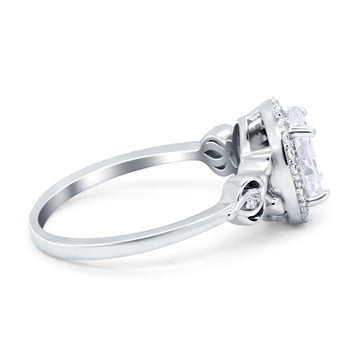 Oval Engagement Ring Halo Simulated Cubic Zirconia 925 Sterling Silver